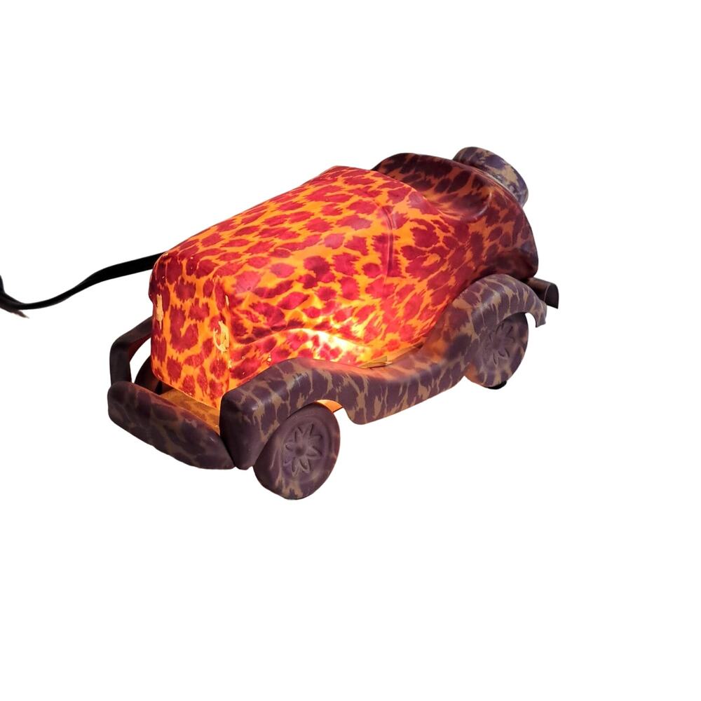 Art Glass Vintage Inspired Roadster Car Shaped Night Light Leopard Cat Print